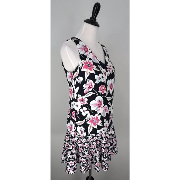 BANANA REPUBLIC Pink Floral Peplum V-Neck Sleeveless Flounce Hem Dress Sz 0 - Picture 4 of 6